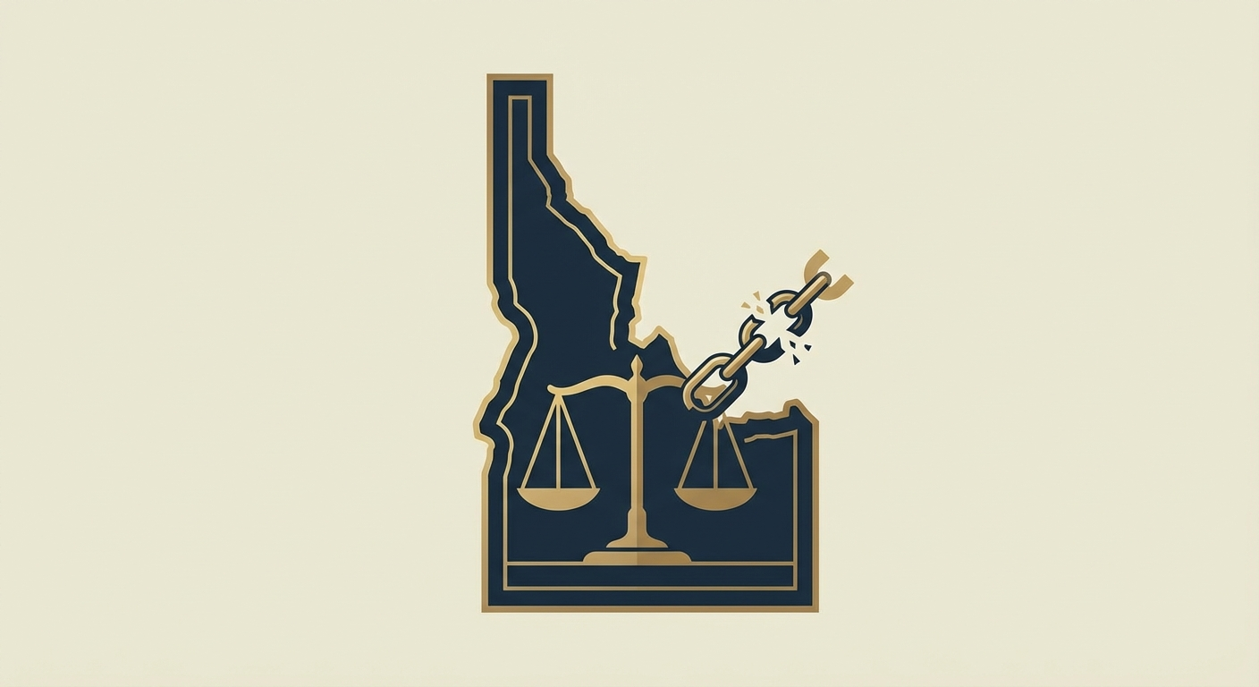 Idaho state outline with scales of justice representing AWDTSG post removal services